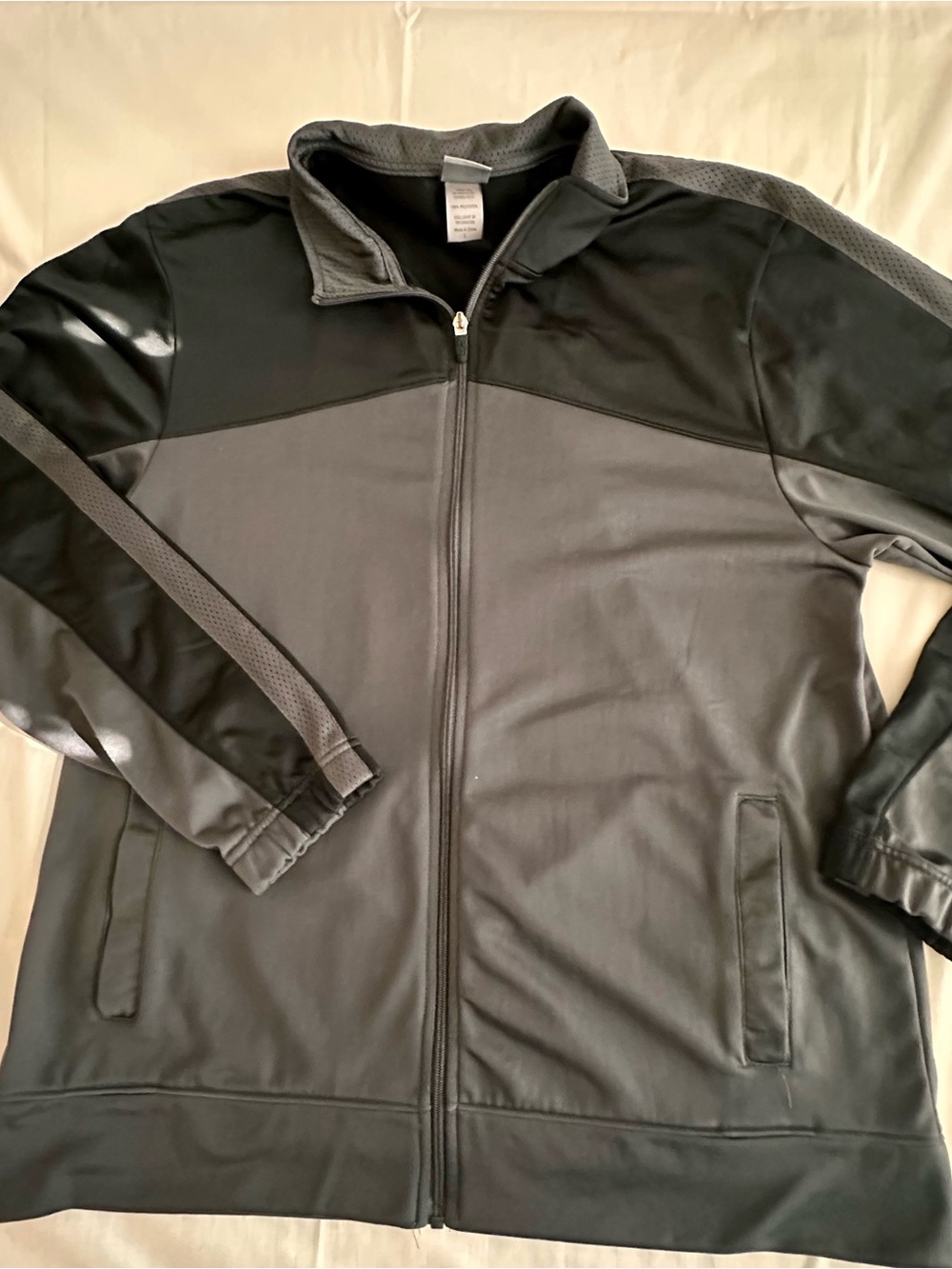 Men's Grey & Black Full-Zip Athletic Jacket sportswear casual Ivy League Y2K